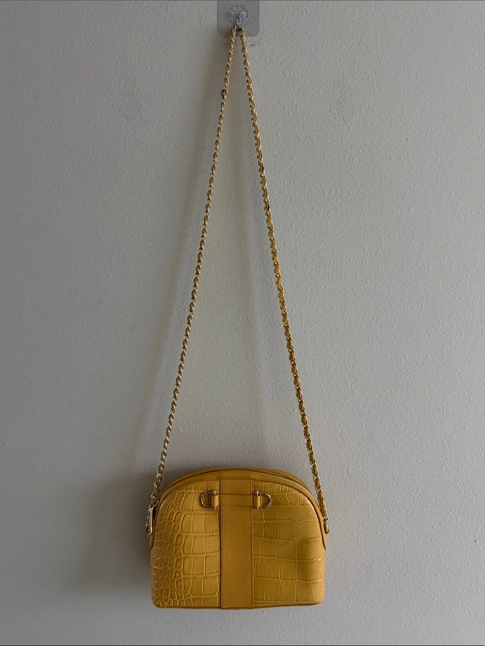 NWOT Talbots Yellow Croc-Embossed Chain Crossbody Leather Bag